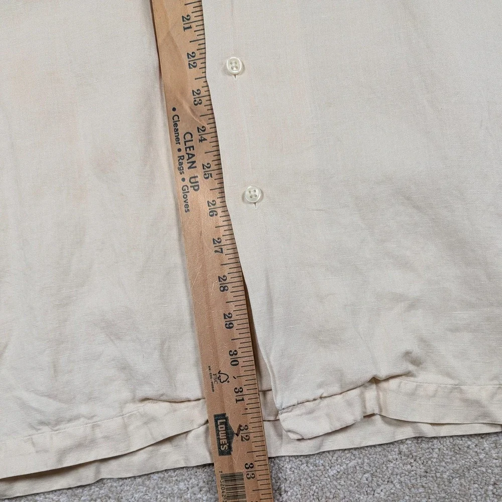 Polo Ralph Lauren Shirt Mens 3XLT Beige Solid SS Linen Silk Button Up Camp‎ Vtg